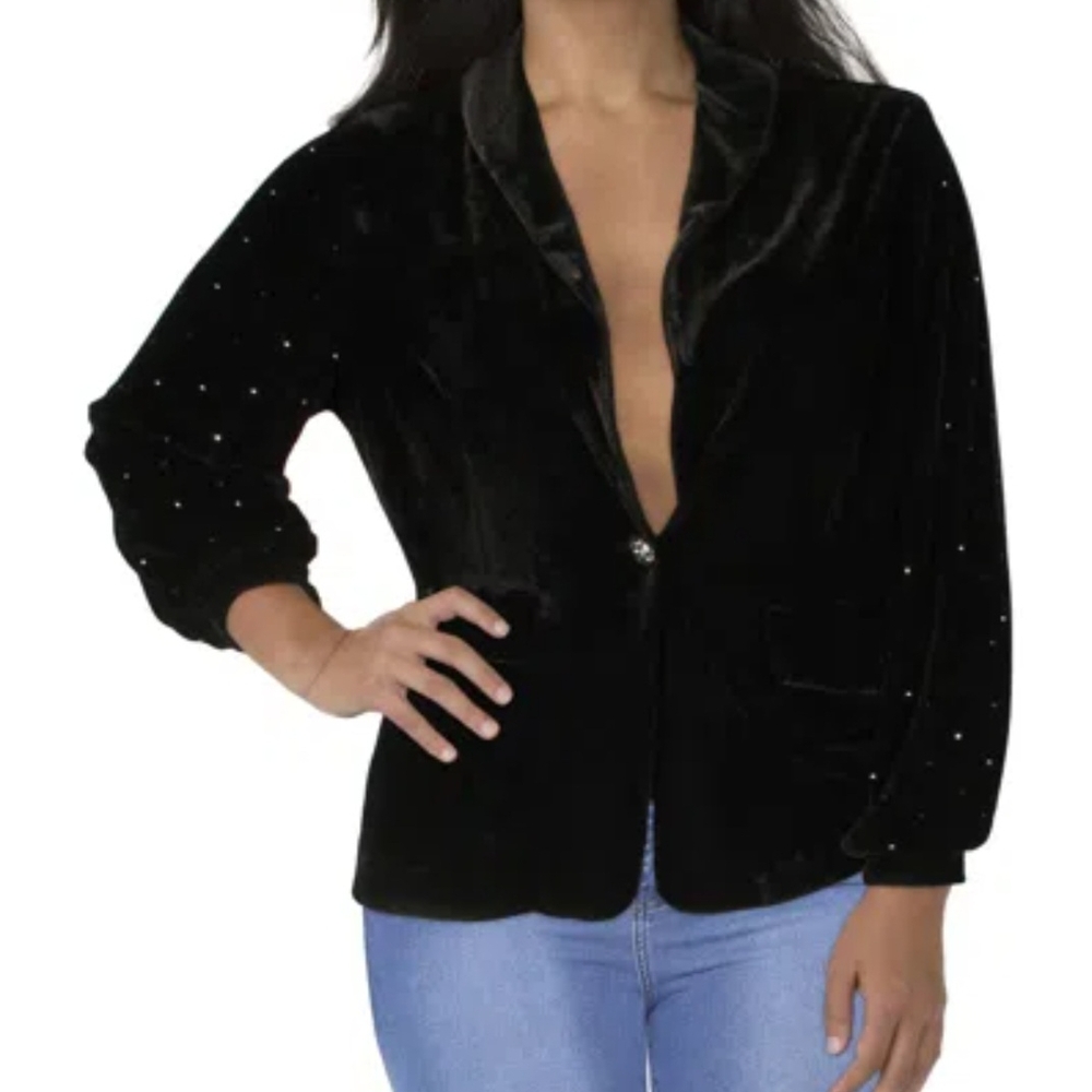 Belldini Black Velvet Blazer with Sparkle Details